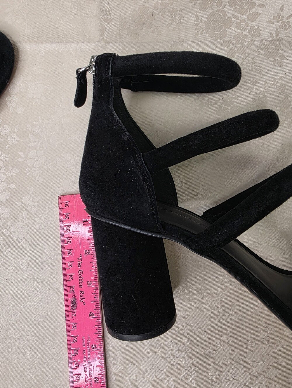 Rebecca Minkoff Black Suede Multi Strap Block Heel Sandals Zipper Back Size 10M - Picture 8 of 8